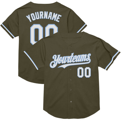 Custom Olive White-Light Blue Mesh Authentic Throwback Salute To Service Baseball Jersey - Sky-Custom
