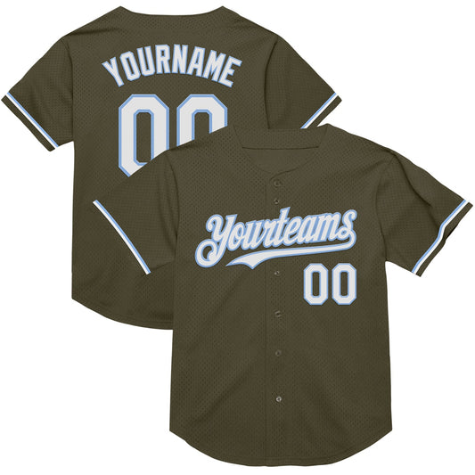 Custom Olive White-Light Blue Mesh Authentic Throwback Salute To Service Baseball Jersey - Sky-Custom