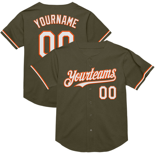 Custom Olive White-Orange Mesh Authentic Throwback Salute To Service Baseball Jersey - Sky-Custom
