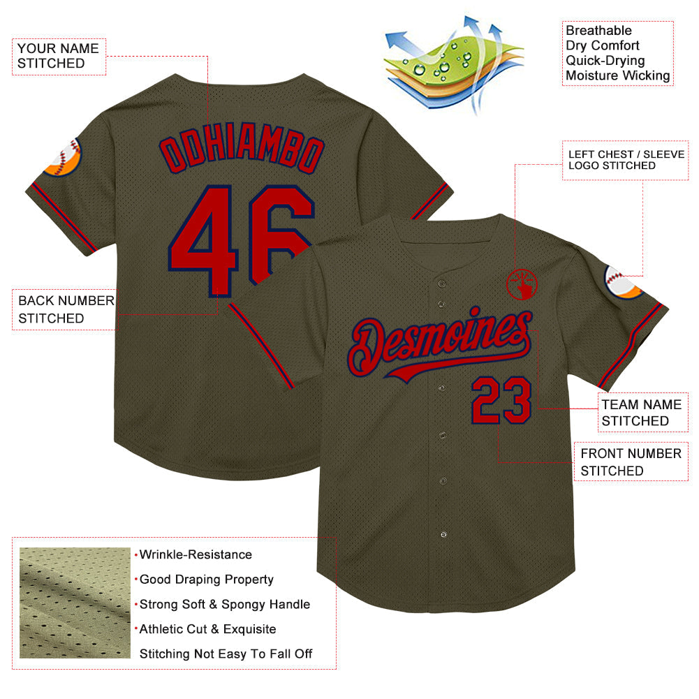 Custom Olive Red-Navy Mesh Authentic Throwback Salute To Service Baseball Jersey - Sky-Custom