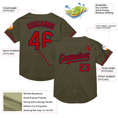 Custom Olive Red-Navy Mesh Authentic Throwback Salute To Service Baseball Jersey - Sky-Custom