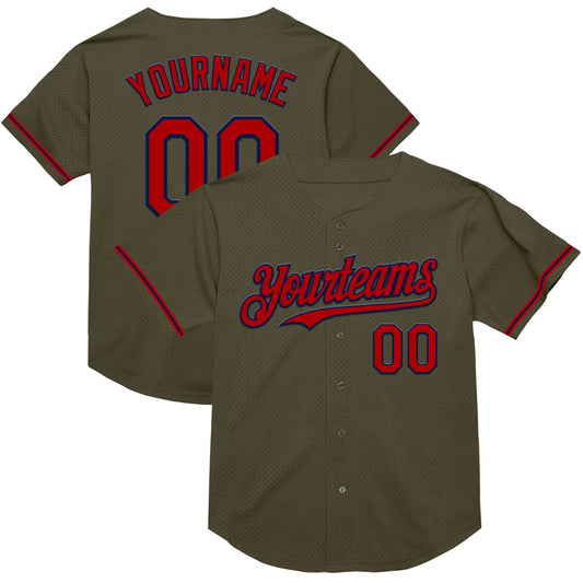 Custom Olive Red-Navy Mesh Authentic Throwback Salute To Service Baseball Jersey - Sky-Custom
