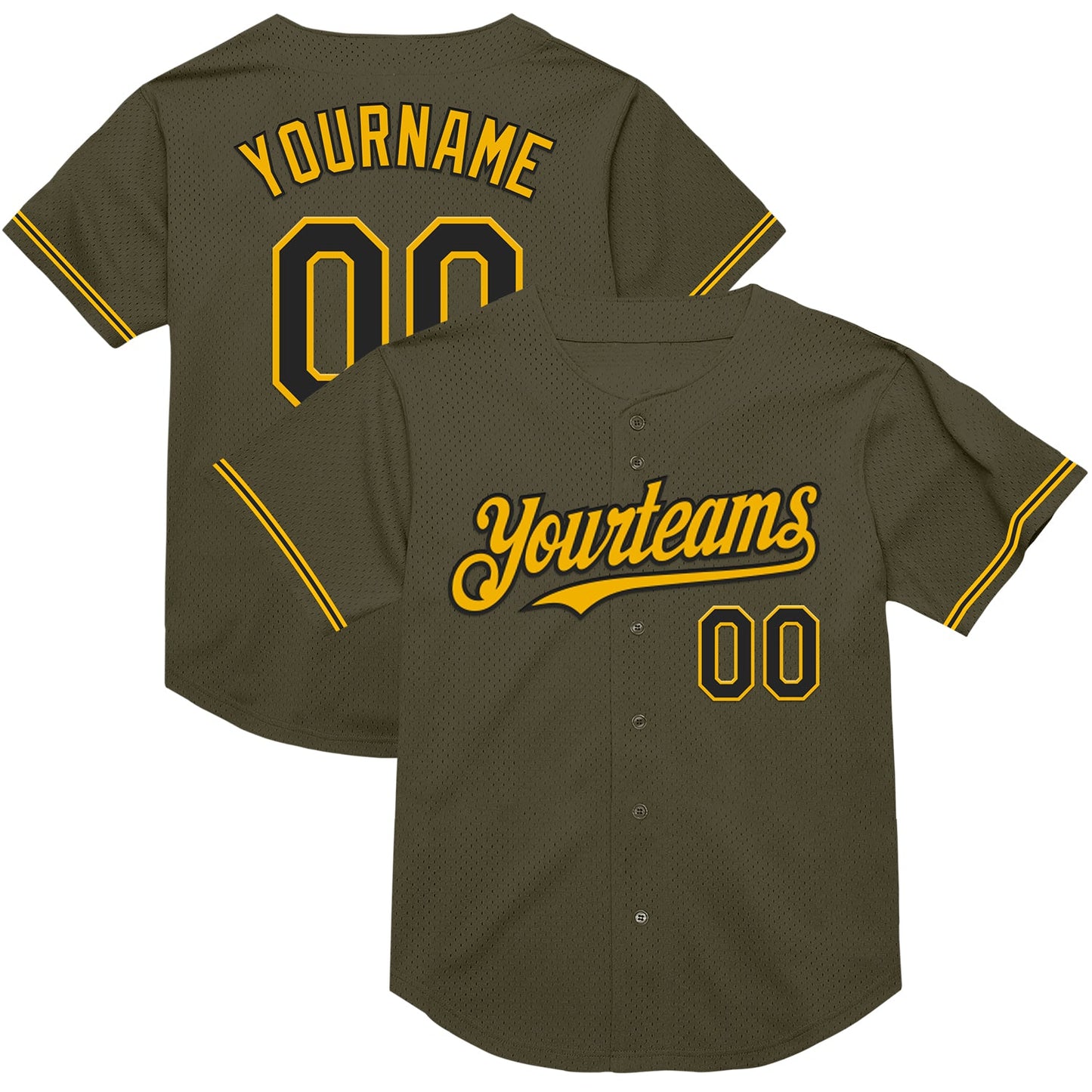 Custom Olive Black-Gold Mesh Authentic Throwback Salute To Service Baseball Jersey - Sky-Custom