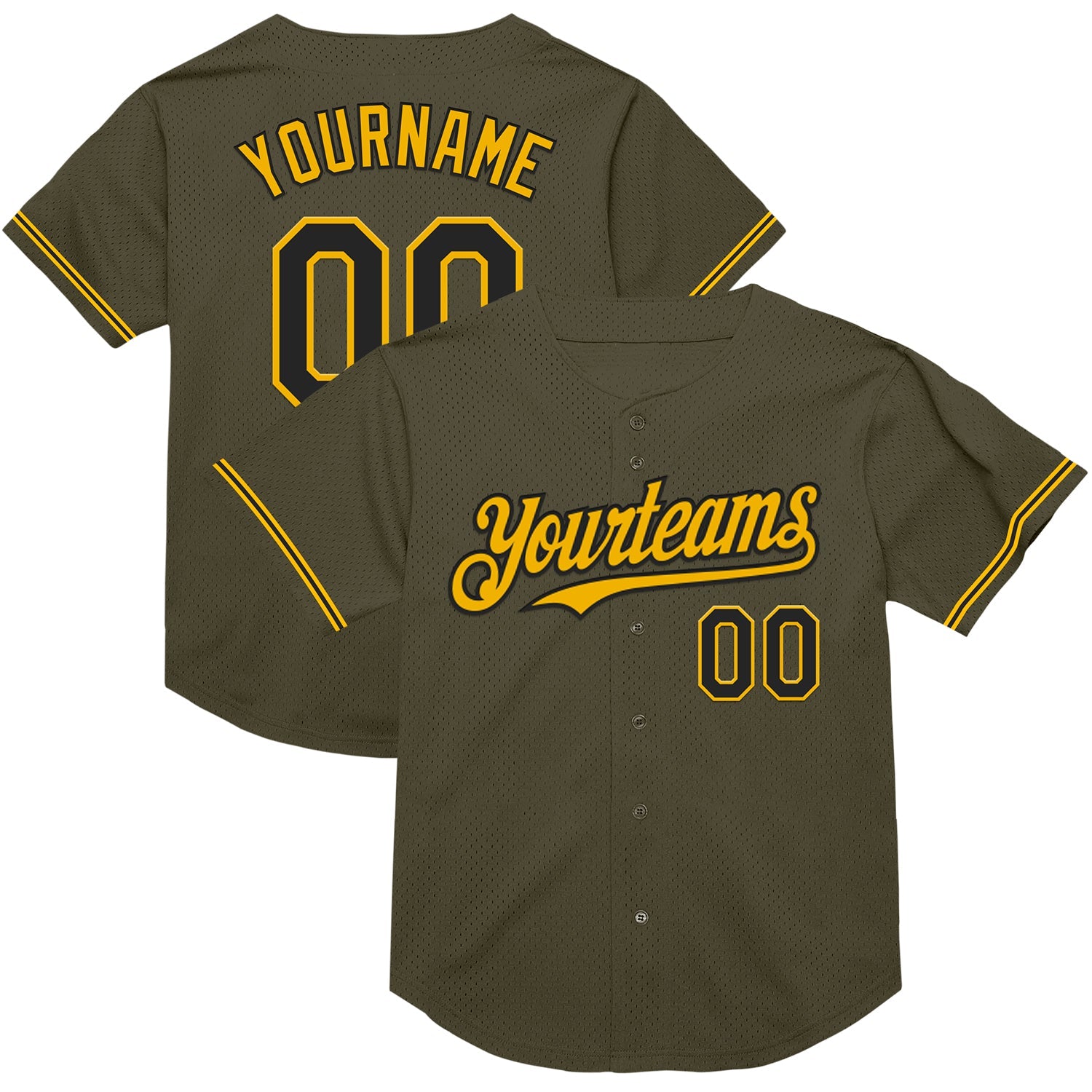 Custom Olive Black-Gold Mesh Authentic Throwback Salute To Service Baseball Jersey - Sky-Custom