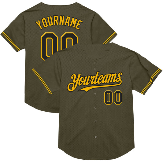 Custom Olive Black-Gold Mesh Authentic Throwback Salute To Service Baseball Jersey - Sky-Custom