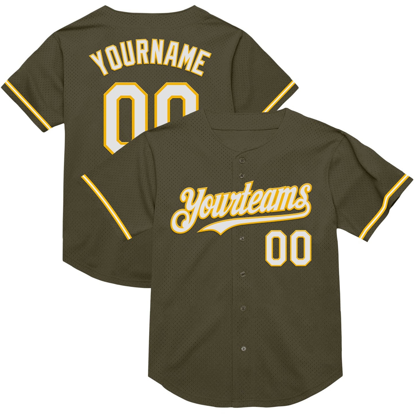 Custom Olive White-Gold Mesh Authentic Throwback Salute To Service Baseball Jersey - Sky-Custom
