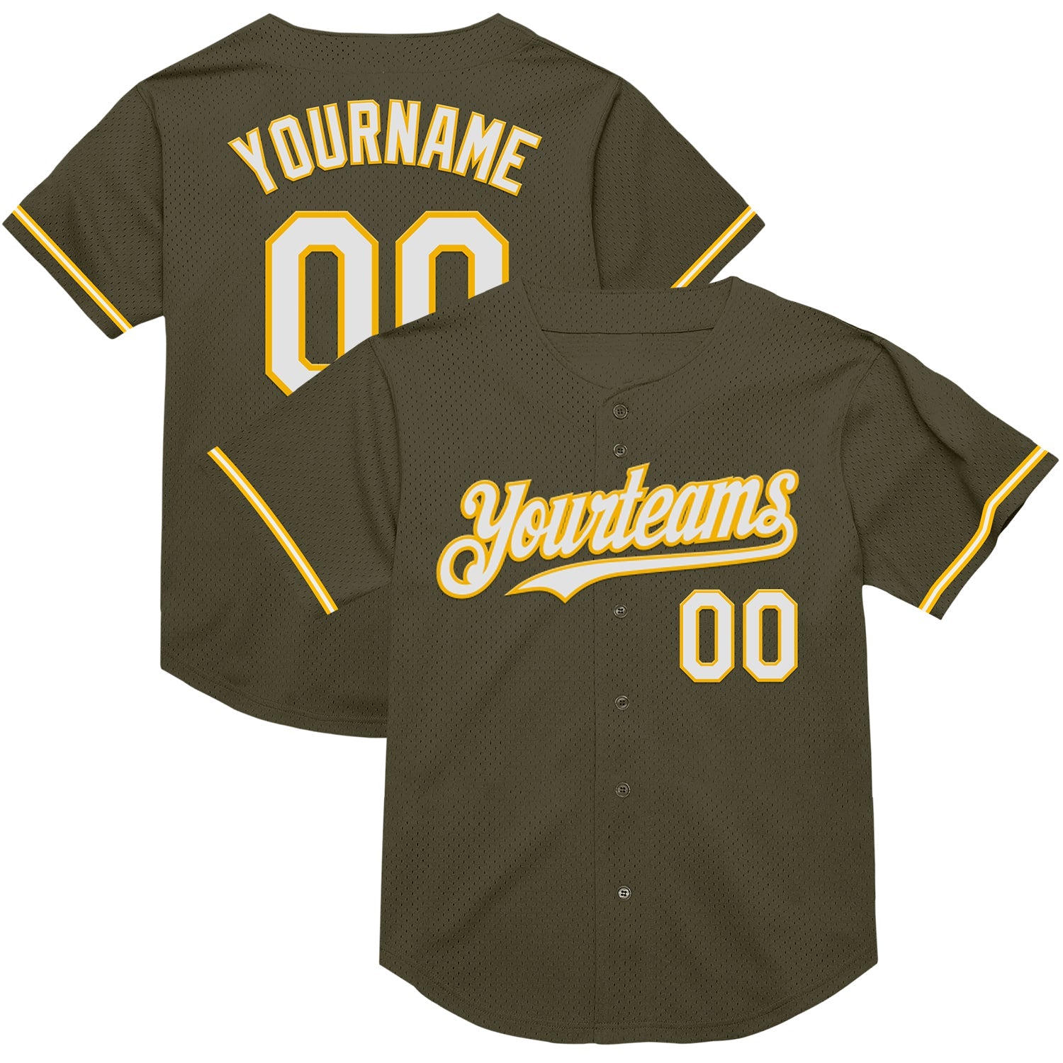 Custom Olive White-Gold Mesh Authentic Throwback Salute To Service Baseball Jersey - Sky-Custom