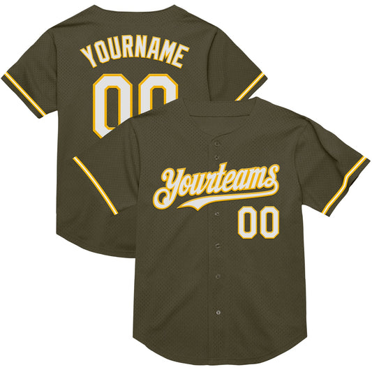 Custom Olive White-Gold Mesh Authentic Throwback Salute To Service Baseball Jersey - Sky-Custom