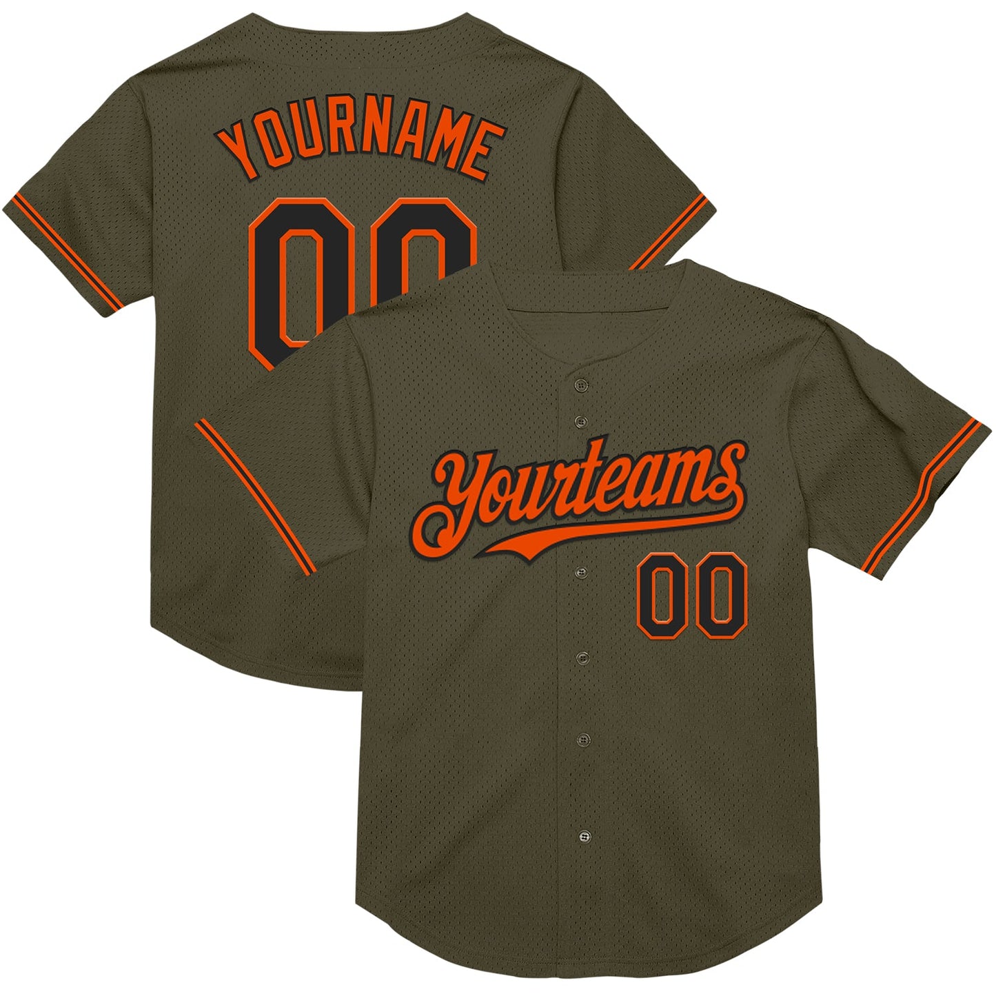 Custom Olive Black-Orange Mesh Authentic Throwback Salute To Service Baseball Jersey - Sky-Custom