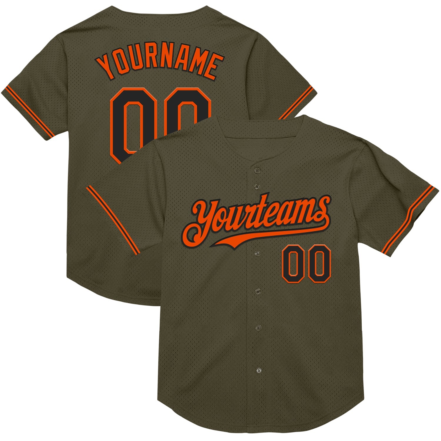 Custom Olive Black-Orange Mesh Authentic Throwback Salute To Service Baseball Jersey - Sky-Custom