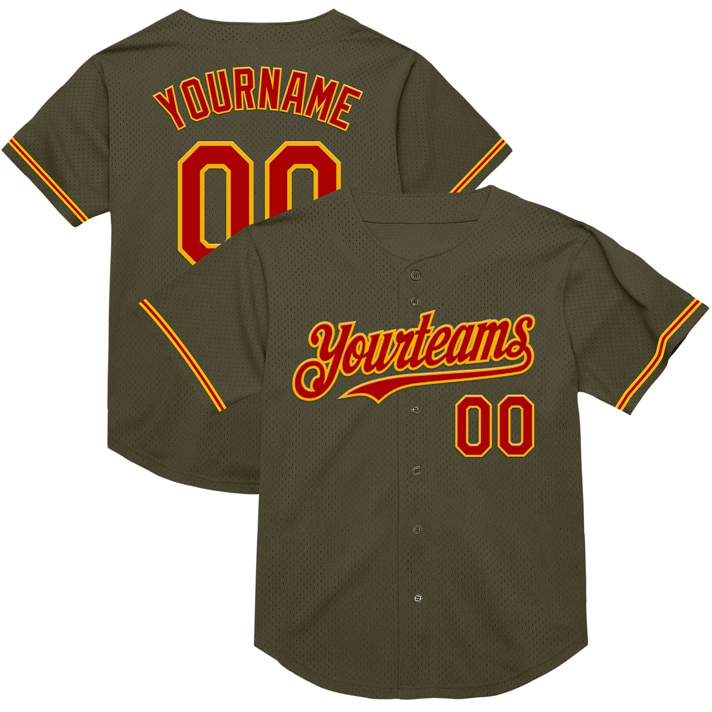 Custom Olive Red-Gold Mesh Authentic Throwback Salute To Service Baseball Jersey - Sky-Custom