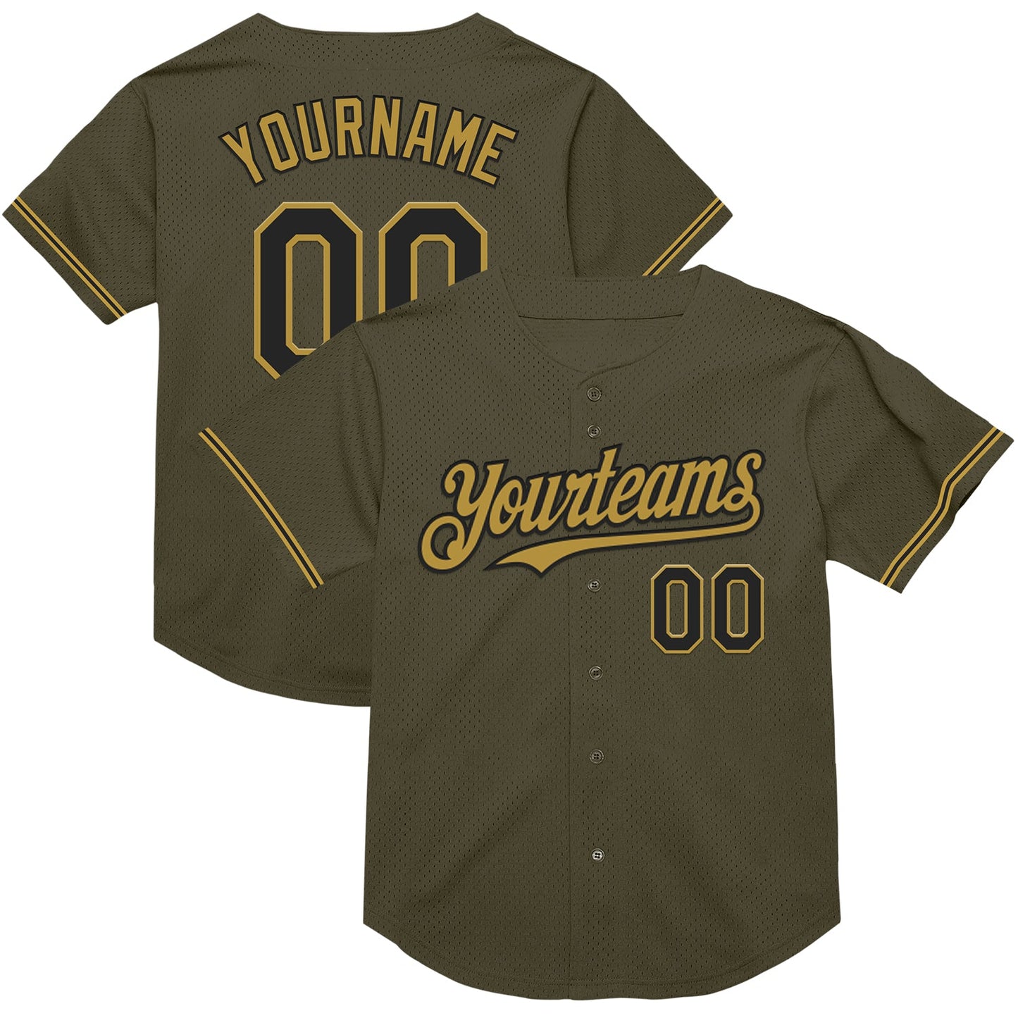 Custom Olive Black-Old Gold Mesh Authentic Throwback Salute To Service Baseball Jersey - Sky-Custom
