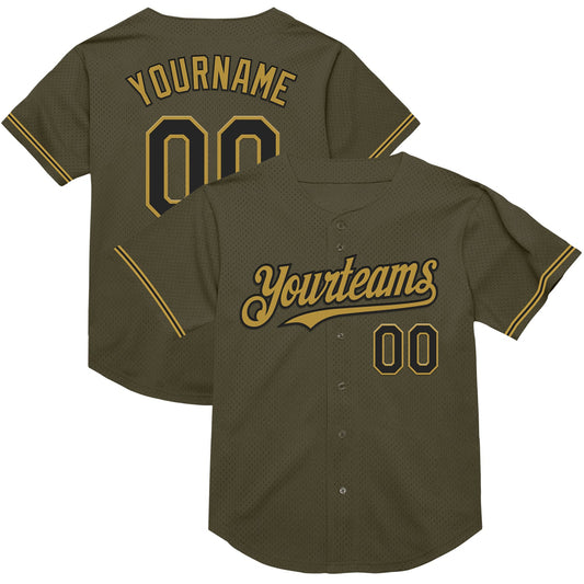 Custom Olive Black-Old Gold Mesh Authentic Throwback Salute To Service Baseball Jersey - Sky-Custom