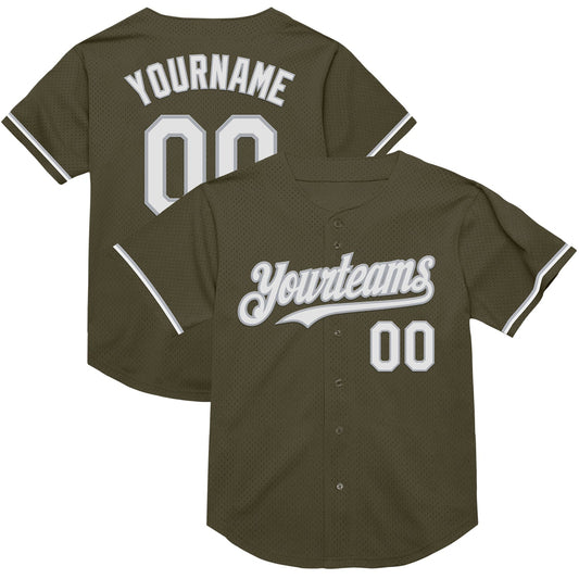 Custom Olive White-Gray Mesh Authentic Throwback Salute To Service Baseball Jersey - Sky-Custom