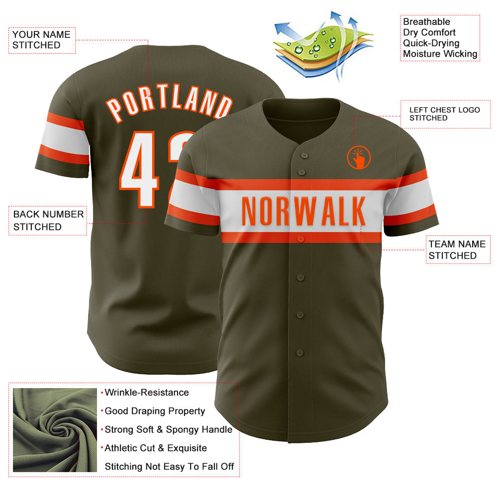 Custom Olive White-Orange Authentic Salute To Service Baseball Jersey - Sky-Custom