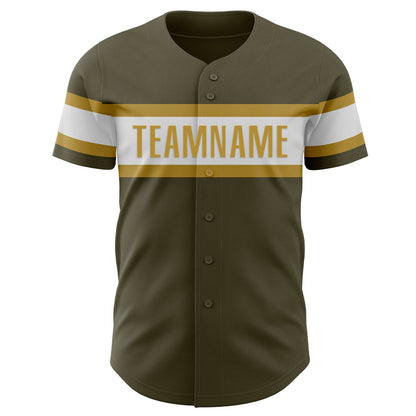 Custom Olive White-Old Gold Authentic Salute To Service Baseball Jersey - Sky-Custom