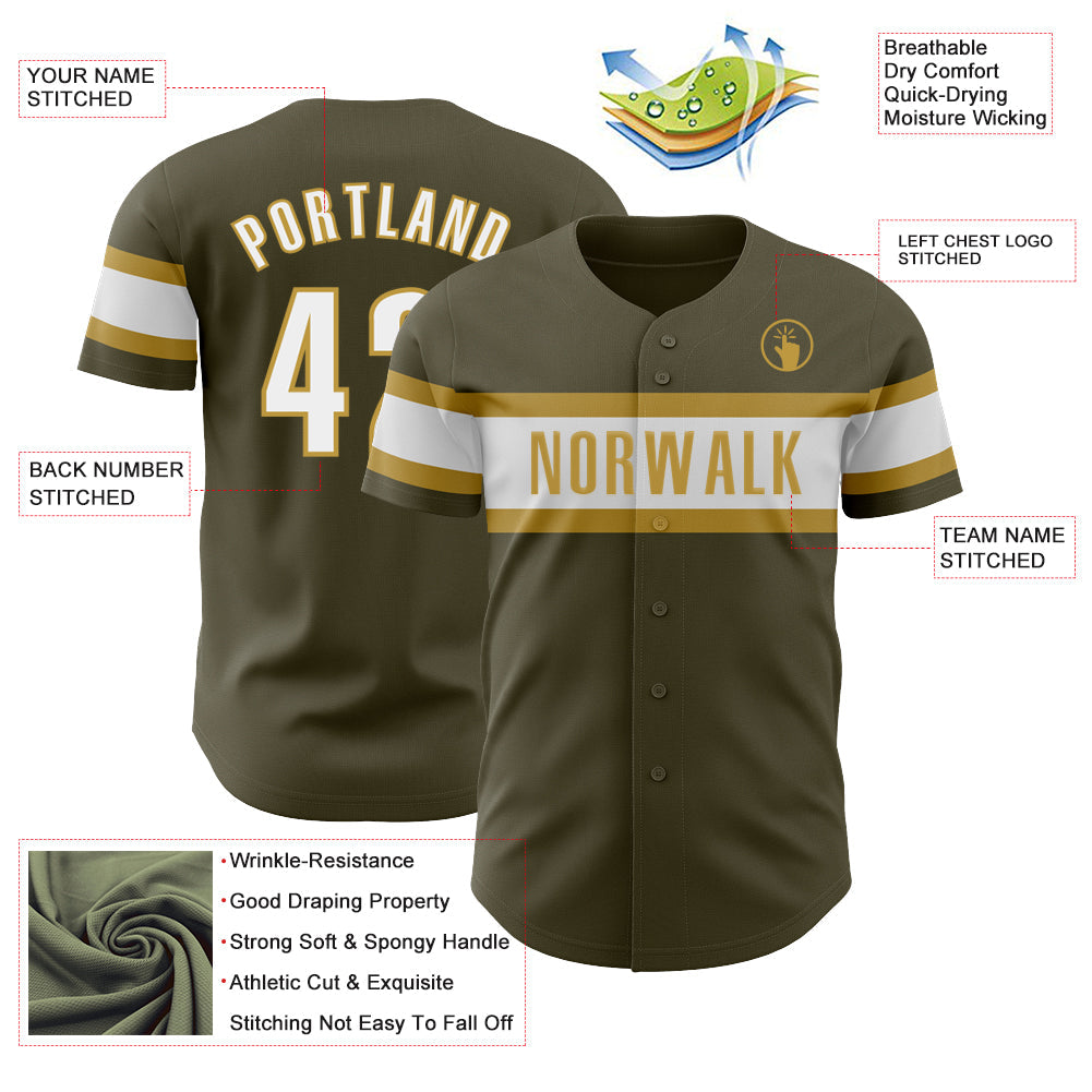 Custom Olive White-Old Gold Authentic Salute To Service Baseball Jersey - Sky-Custom