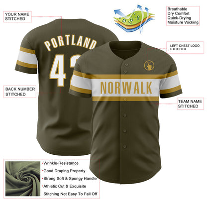 Custom Olive White-Old Gold Authentic Salute To Service Baseball Jersey - Sky-Custom