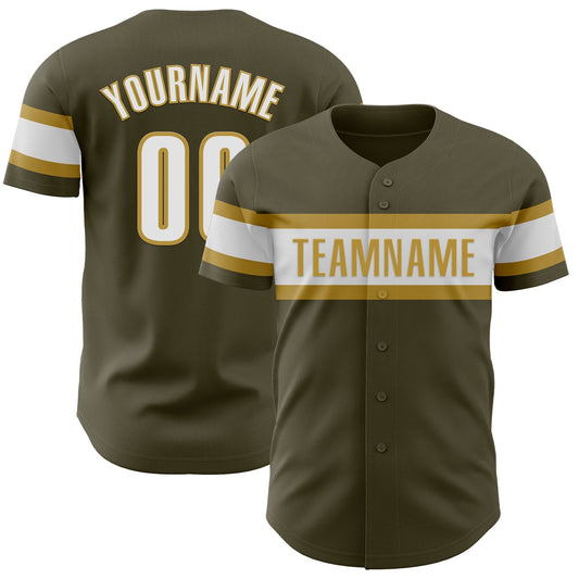 Custom Olive White-Old Gold Authentic Salute To Service Baseball Jersey - Sky-Custom