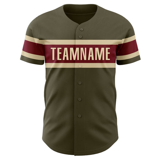 Custom Olive Vintage USA Flag Cream-Crimson Authentic Salute To Service Baseball Jersey - Sky-Custom