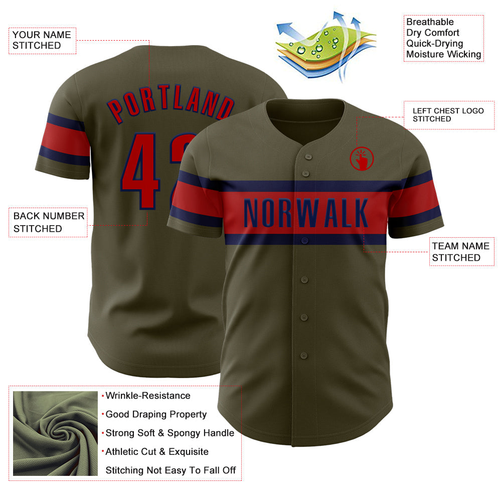 Custom Olive Red-Navy Authentic Salute To Service Baseball Jersey - Sky-Custom