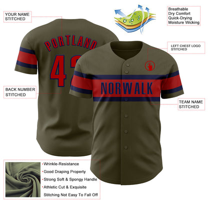 Custom Olive Red-Navy Authentic Salute To Service Baseball Jersey - Sky-Custom