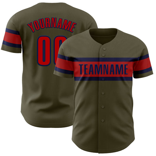 Custom Olive Red-Navy Authentic Salute To Service Baseball Jersey - Sky-Custom