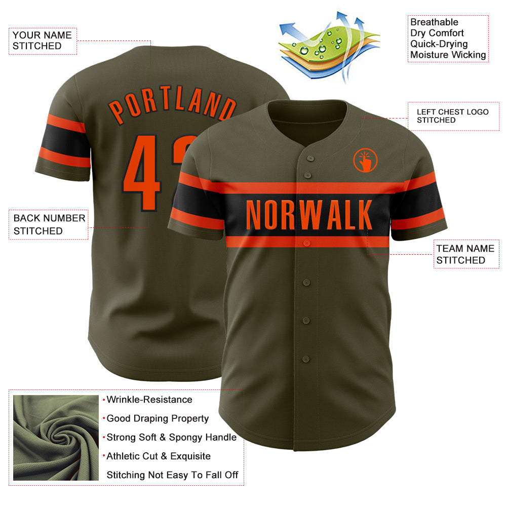Custom Olive Orange-Black Authentic Salute To Service Baseball Jersey - Sky-Custom