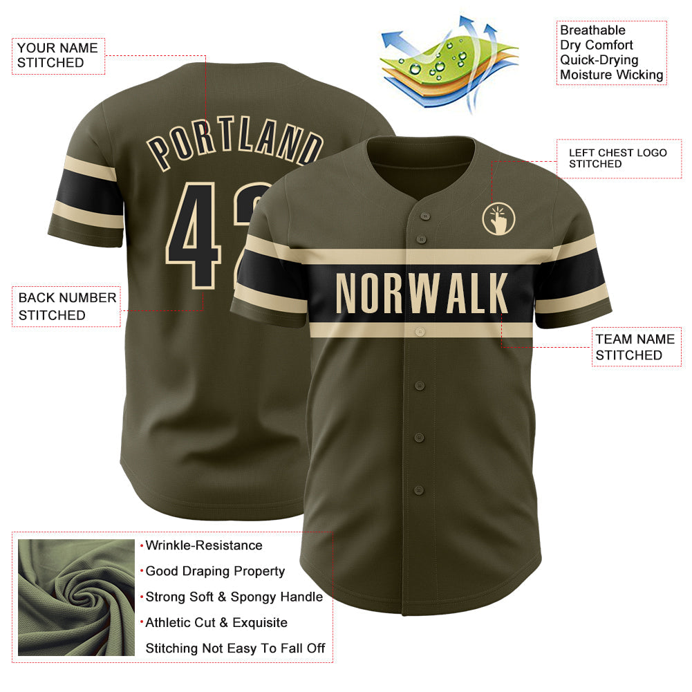 Custom Olive Black-Cream Authentic Salute To Service Baseball Jersey - Sky-Custom