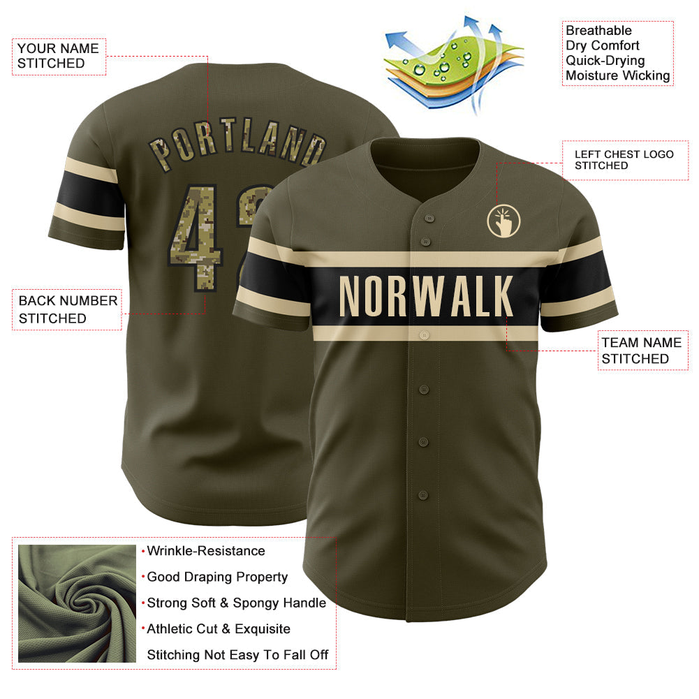 Custom Olive Camo Black-Cream Authentic Salute To Service Baseball Jersey - Sky-Custom