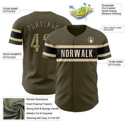 Custom Olive Camo Black-Cream Authentic Salute To Service Baseball Jersey - Sky-Custom