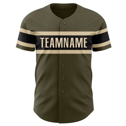 Custom Olive Vintage USA Flag Black-Cream Authentic Salute To Service Baseball Jersey - Sky-Custom
