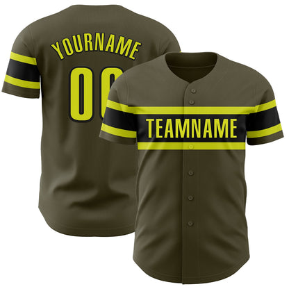 Custom Olive Neon Yellow-Black Authentic Salute To Service Baseball Jersey - Sky-Custom