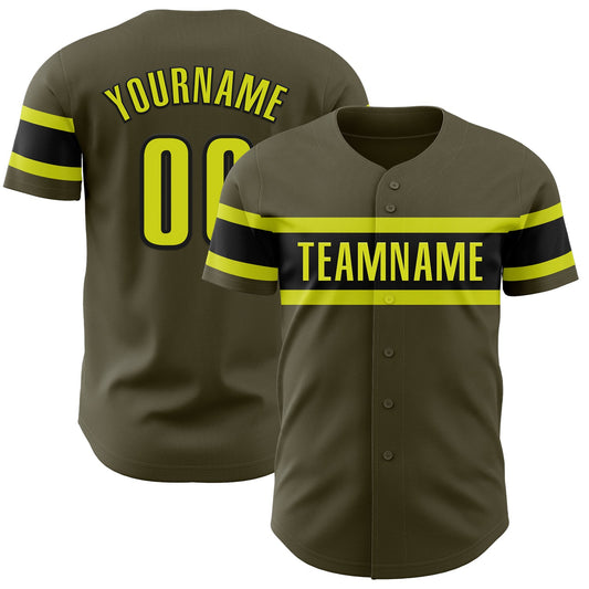 Custom Olive Neon Yellow-Black Authentic Salute To Service Baseball Jersey - Sky-Custom
