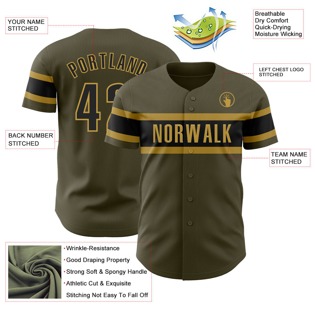 Custom Olive Black-Old Gold Authentic Salute To Service Baseball Jersey - Sky-Custom