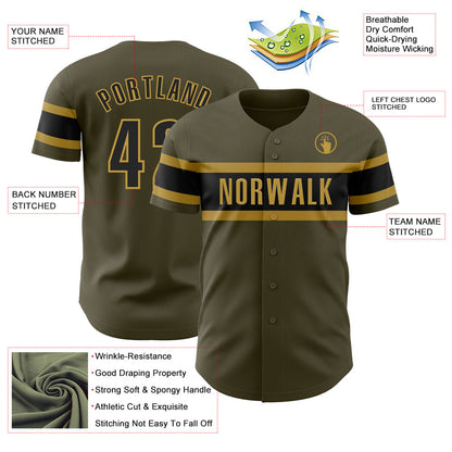 Custom Olive Black-Old Gold Authentic Salute To Service Baseball Jersey - Sky-Custom