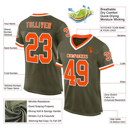 Custom Olive Orange-White Mesh Authentic Throwback Salute To Service Football Jersey - Sky-Custom
