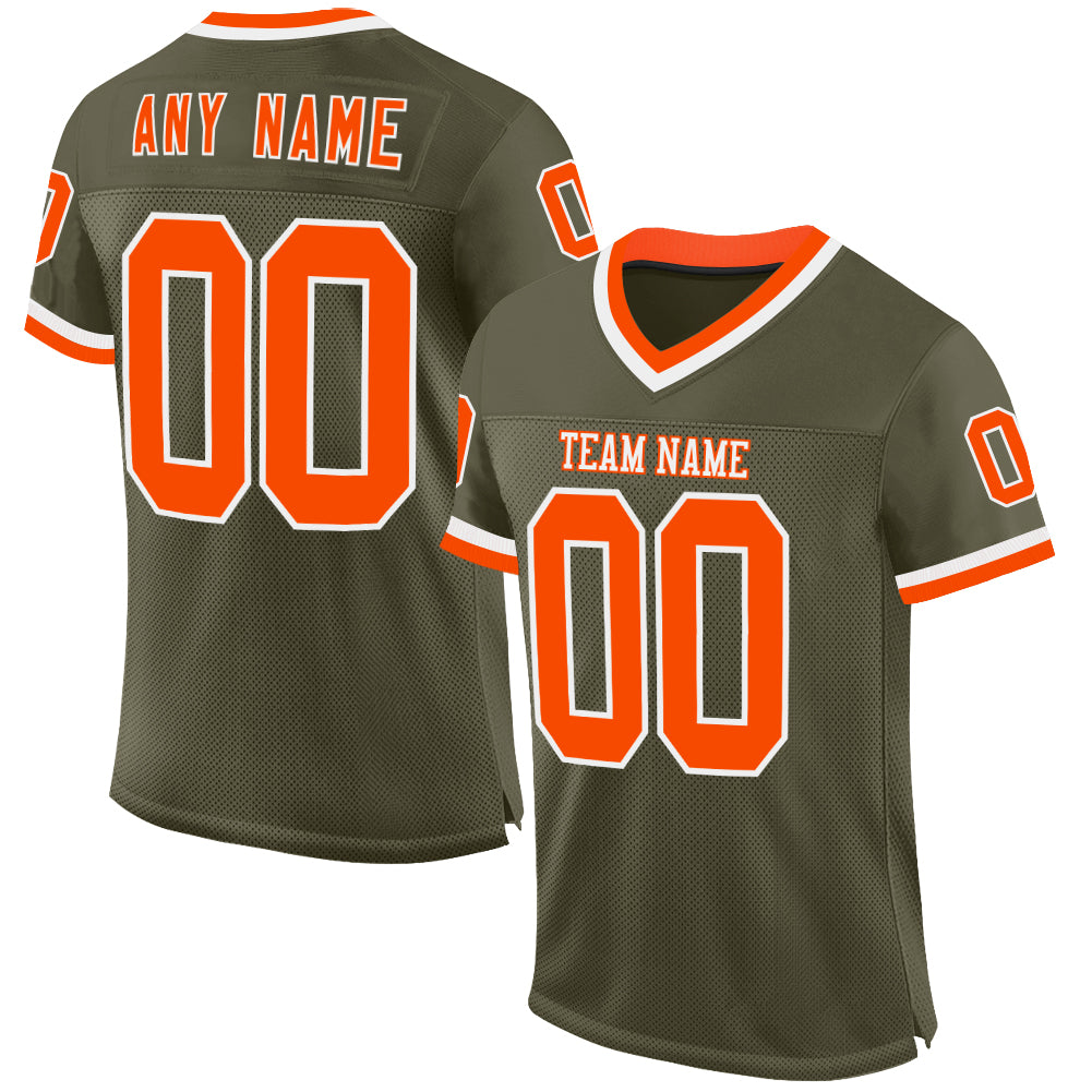 Custom Olive Orange-White Mesh Authentic Throwback Salute To Service Football Jersey - Sky-Custom