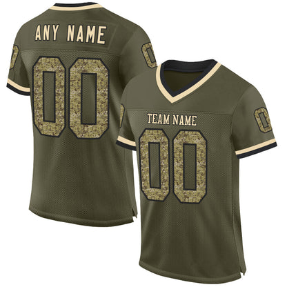 Custom Olive Camo Black-Cream Mesh Authentic Throwback Salute To Service Football Jersey - Sky-Custom