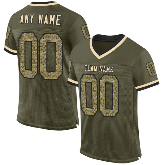 Custom Olive Camo Black-Cream Mesh Authentic Throwback Salute To Service Football Jersey - Sky-Custom