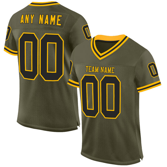 Custom Olive Black-Gold Mesh Authentic Throwback Salute To Service Football Jersey - Sky-Custom