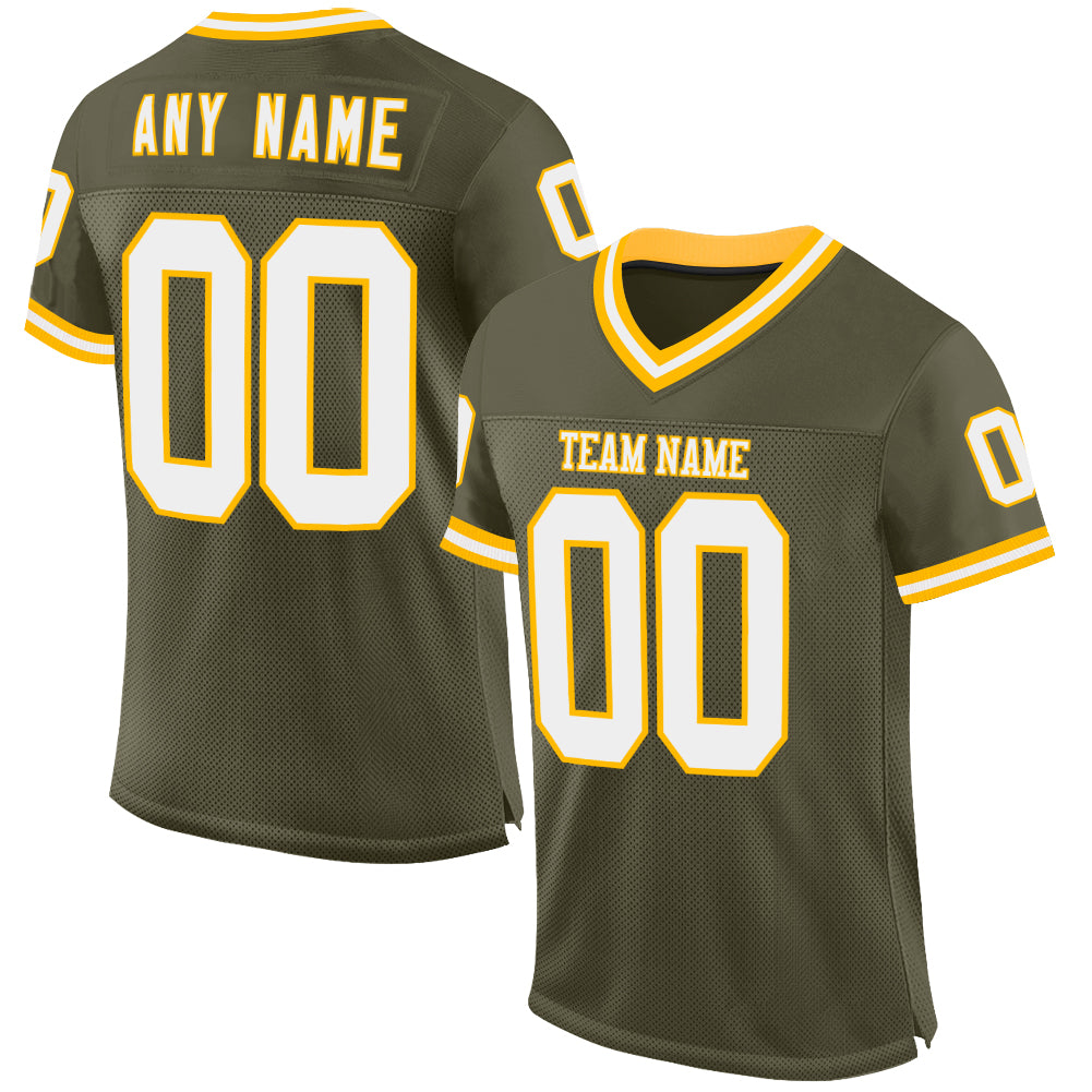 Custom Olive White-Gold Mesh Authentic Throwback Salute To Service Football Jersey - Sky-Custom