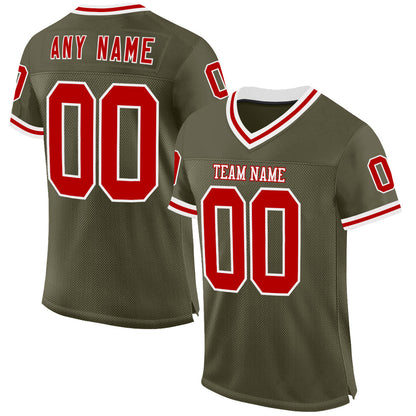 Custom Olive Red-White Mesh Authentic Throwback Salute To Service Football Jersey - Sky-Custom