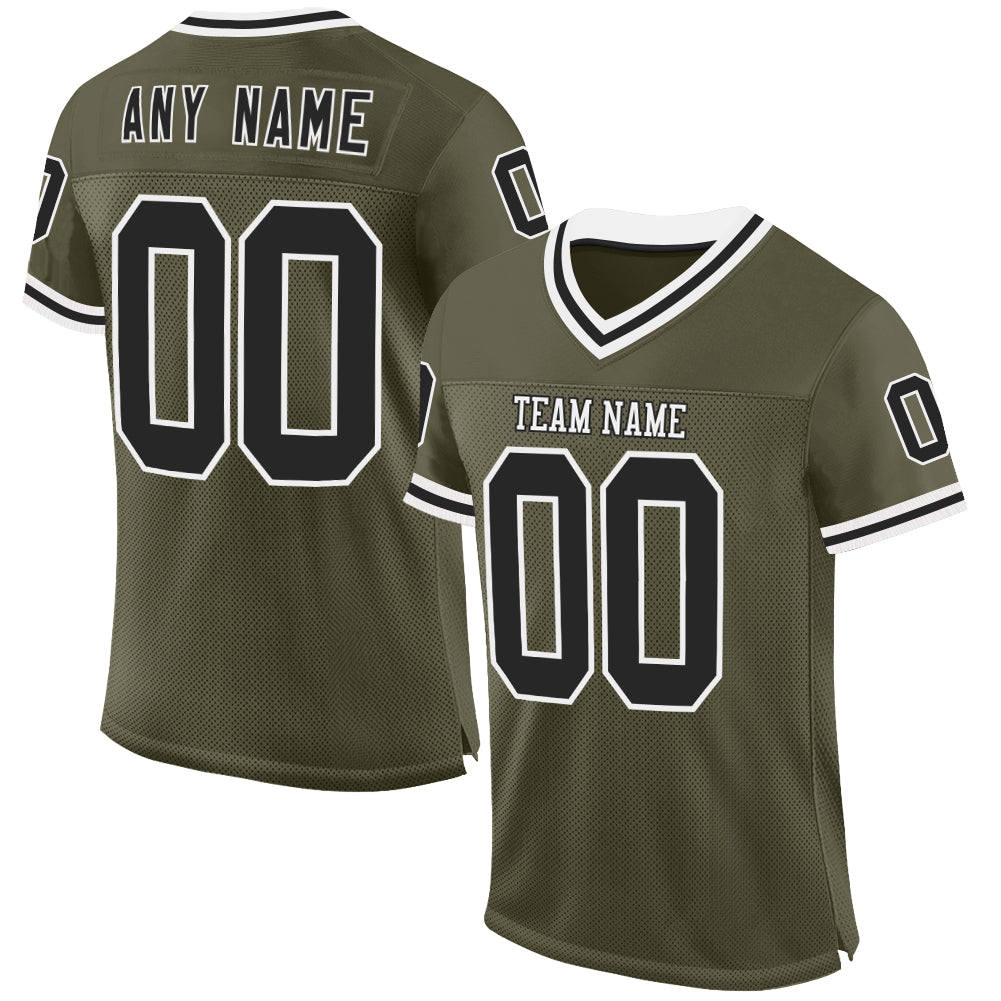 Custom Olive Black-White Mesh Authentic Throwback Salute To Service Football Jersey - Sky-Custom