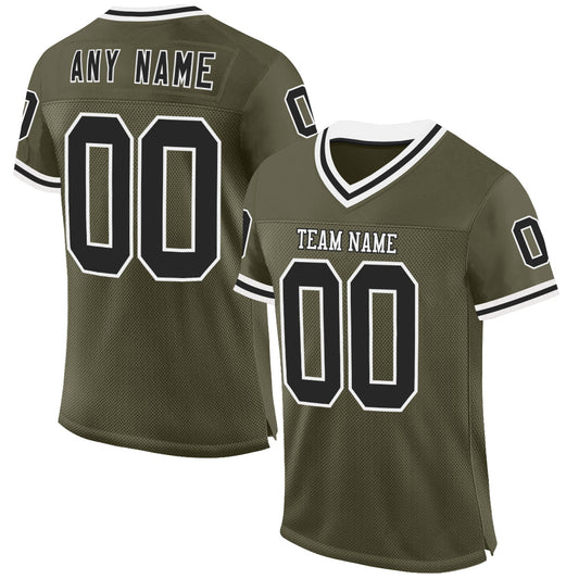 Custom Olive Black-White Mesh Authentic Throwback Salute To Service Football Jersey - Sky-Custom