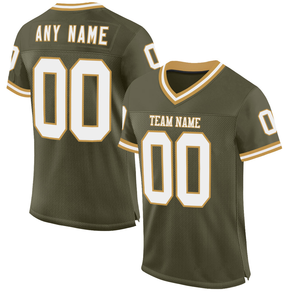 Custom Olive White-Old Gold Mesh Authentic Throwback Salute To Service Football Jersey - Sky-Custom