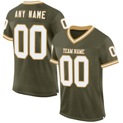 Custom Olive White-Old Gold Mesh Authentic Throwback Salute To Service Football Jersey - Sky-Custom