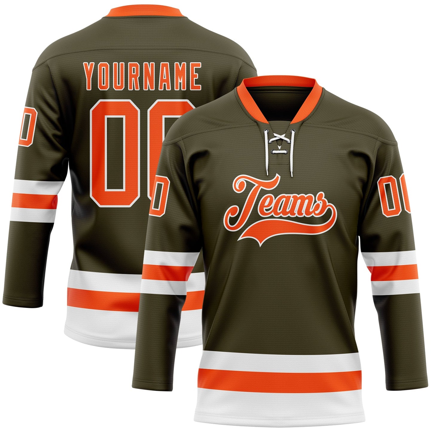 Custom Olive Orange-White Salute To Service Hockey Lace Neck Jersey - Sky-Custom