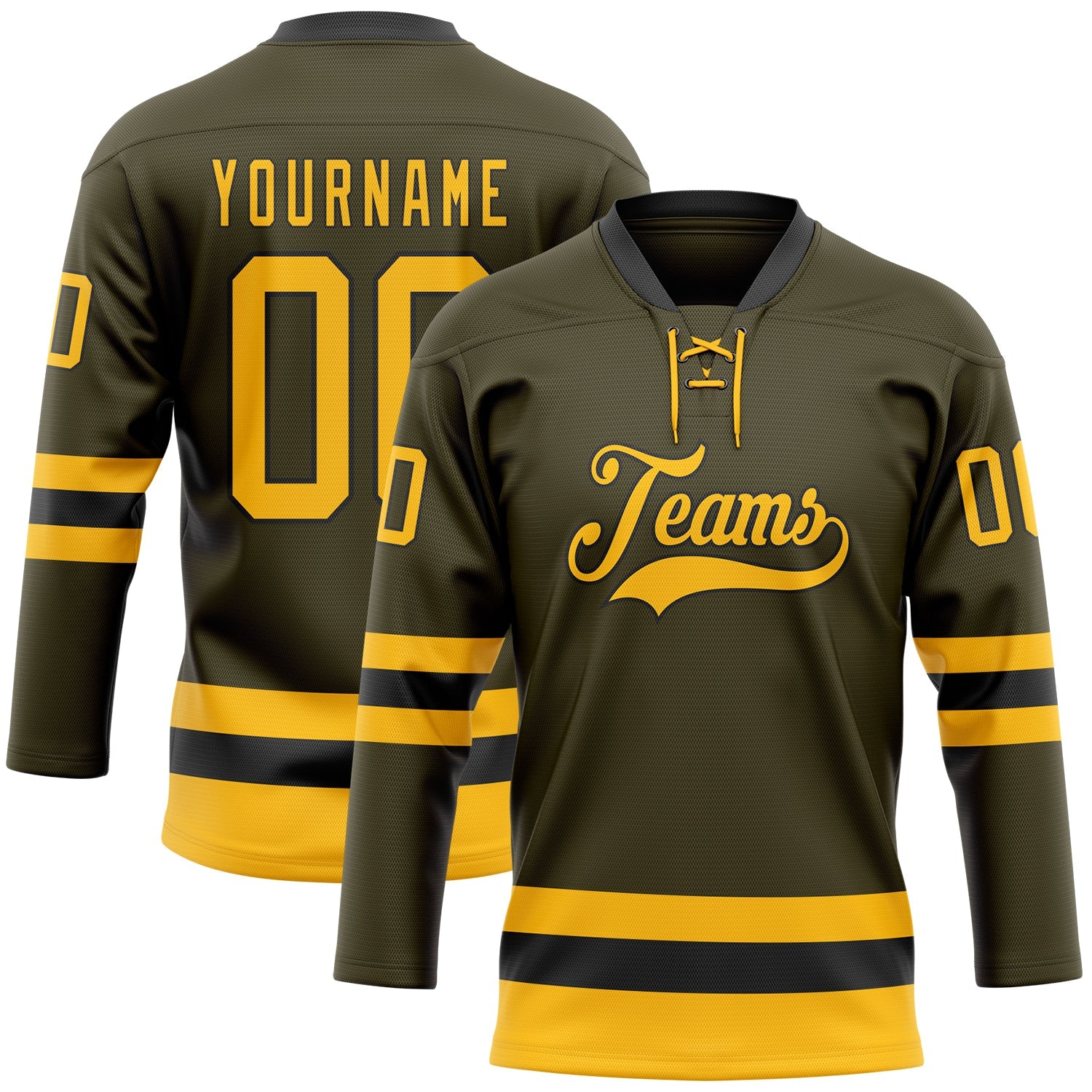 Custom Olive Gold-Black Salute To Service Hockey Lace Neck Jersey - Sky-Custom