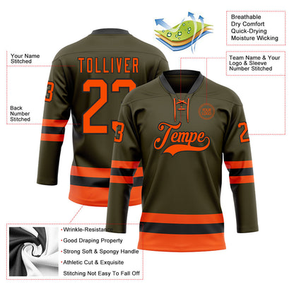 Custom Olive Orange-Black Salute To Service Hockey Lace Neck Jersey - Sky-Custom